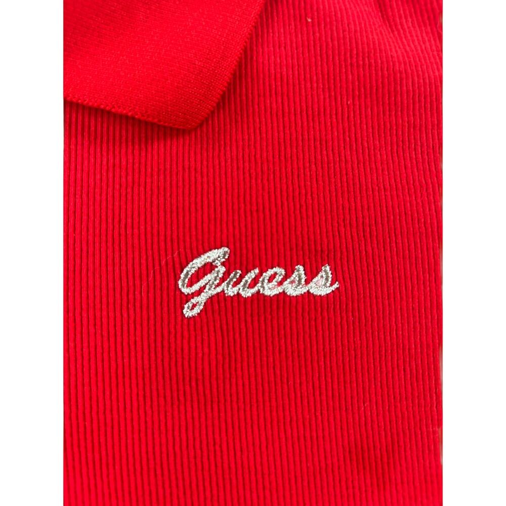 GUESS Factory Ribbed Quarter-Zip Polo Shirt - Red - Large